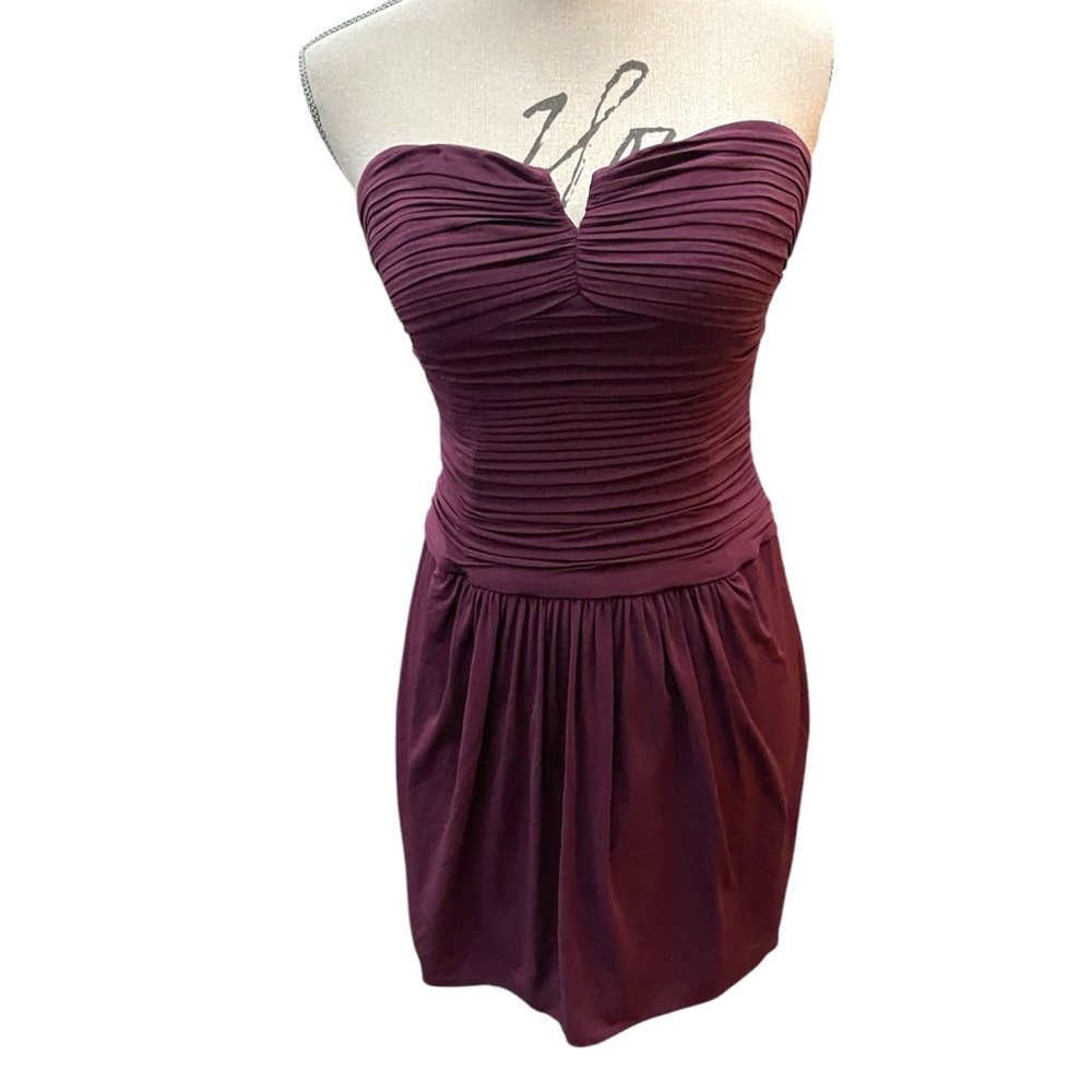 BCBGMaxAzria Merlot Strapless Shutter Pleat Gathered Skirt Mini Dress (6-8)